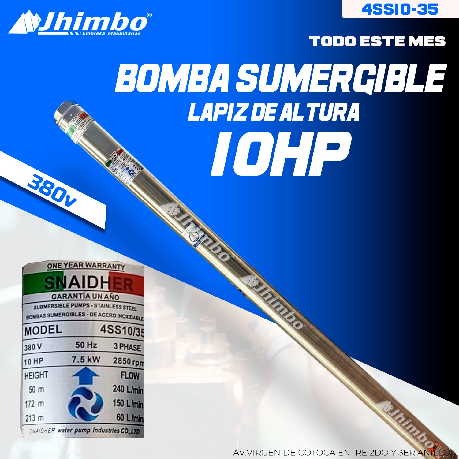 Bomba sumergible 10hp de altura bolivia - Jhimbo Importadora
