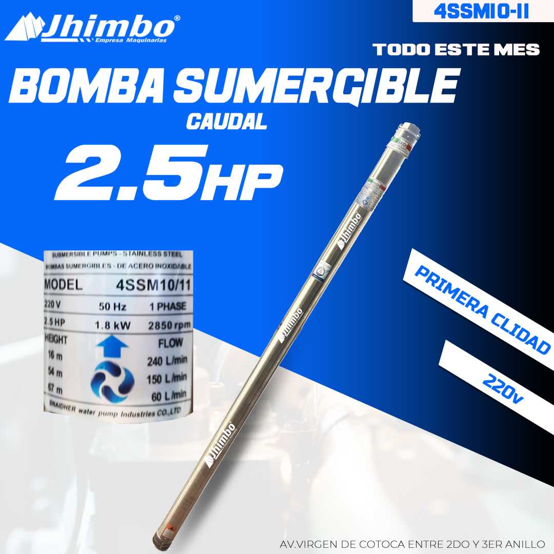 Bomba sumergible 2.5HP Bolivia caudal - Jhimbo Importadora
