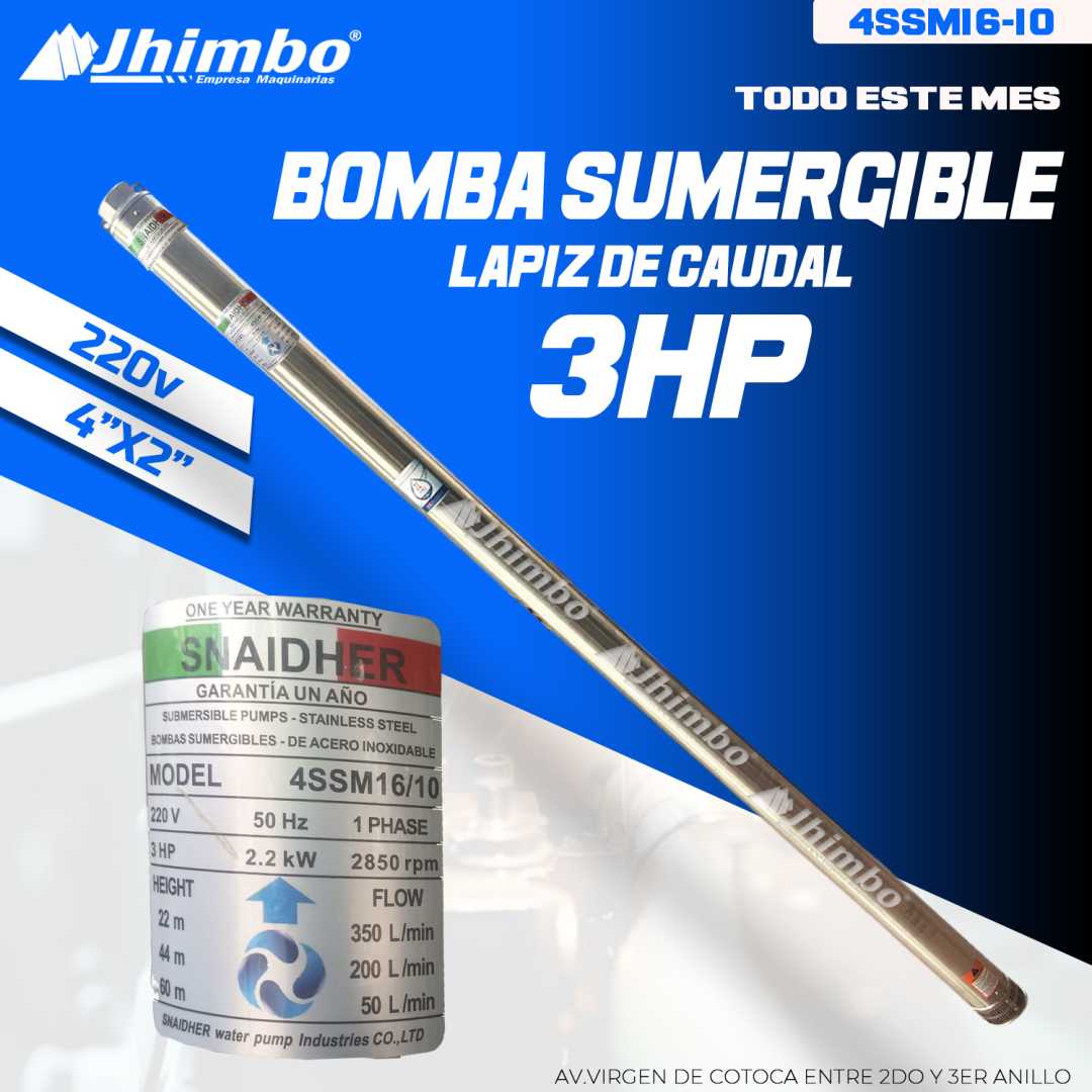 Bomba sumergible de caudal 3hp bolivia - Jhimbo Importadora