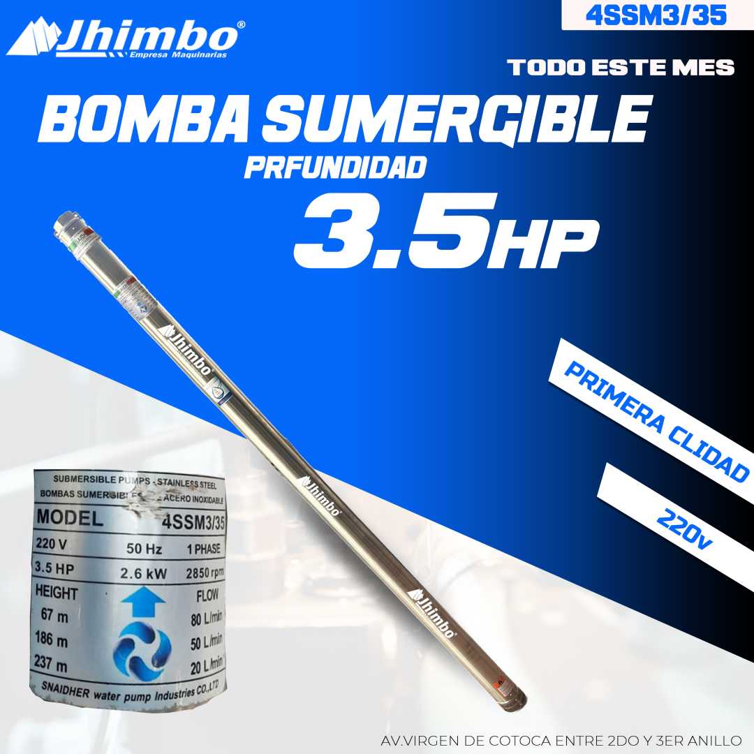 Bomba sumergible 3.5hp de altura bolivia - Jhimbo Importadora