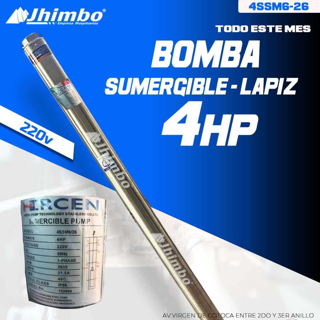 Bomba sumergible 4hp de altura para pozo de agua Bolivia - Jhimbo Importadora