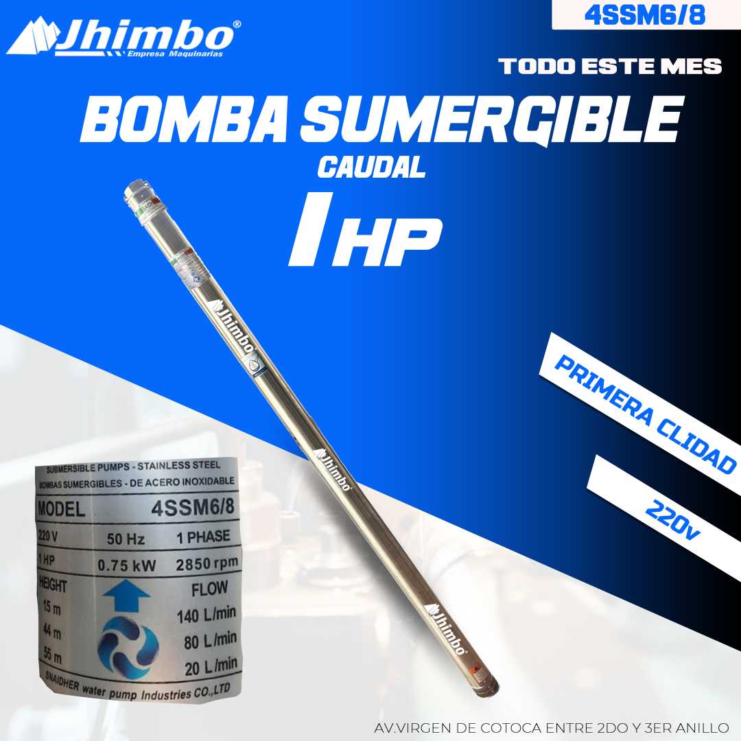 Bomba sumergible 1HP Bolivia - Jhimbo Importadora