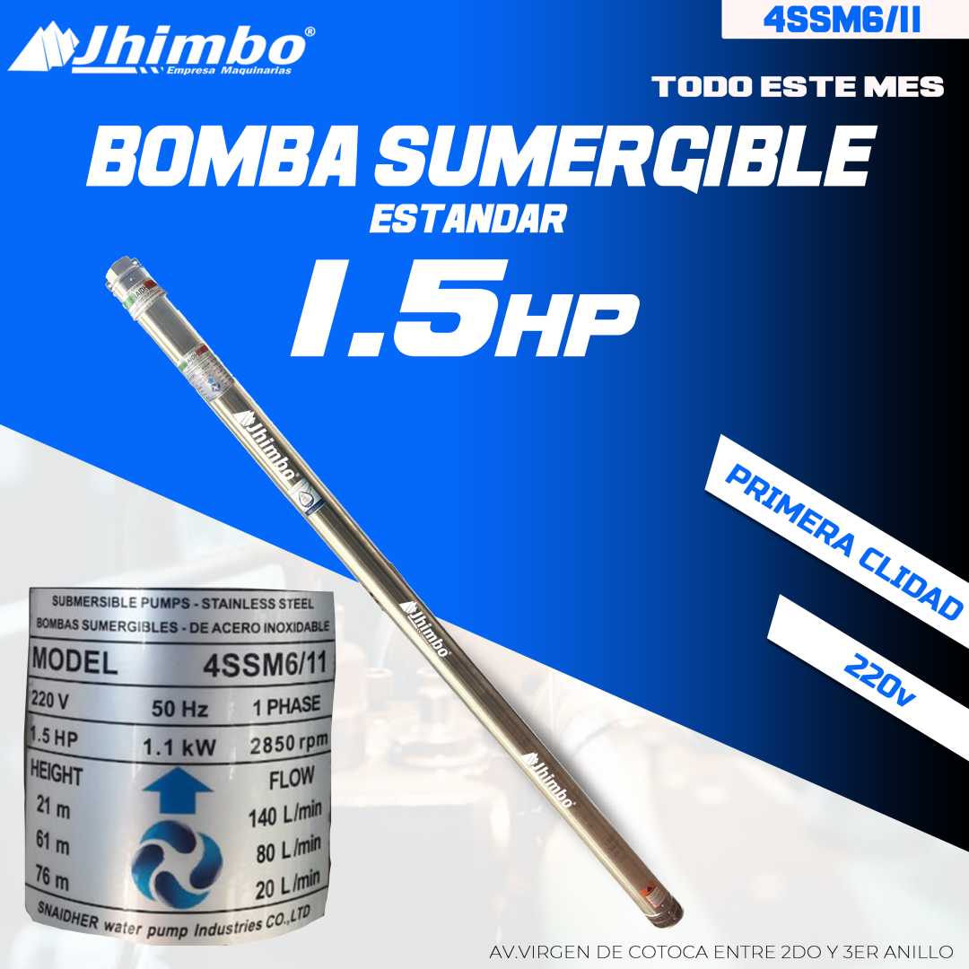 Bomba sumergible 1.5HP Bolivia - Jhimbo Importadora