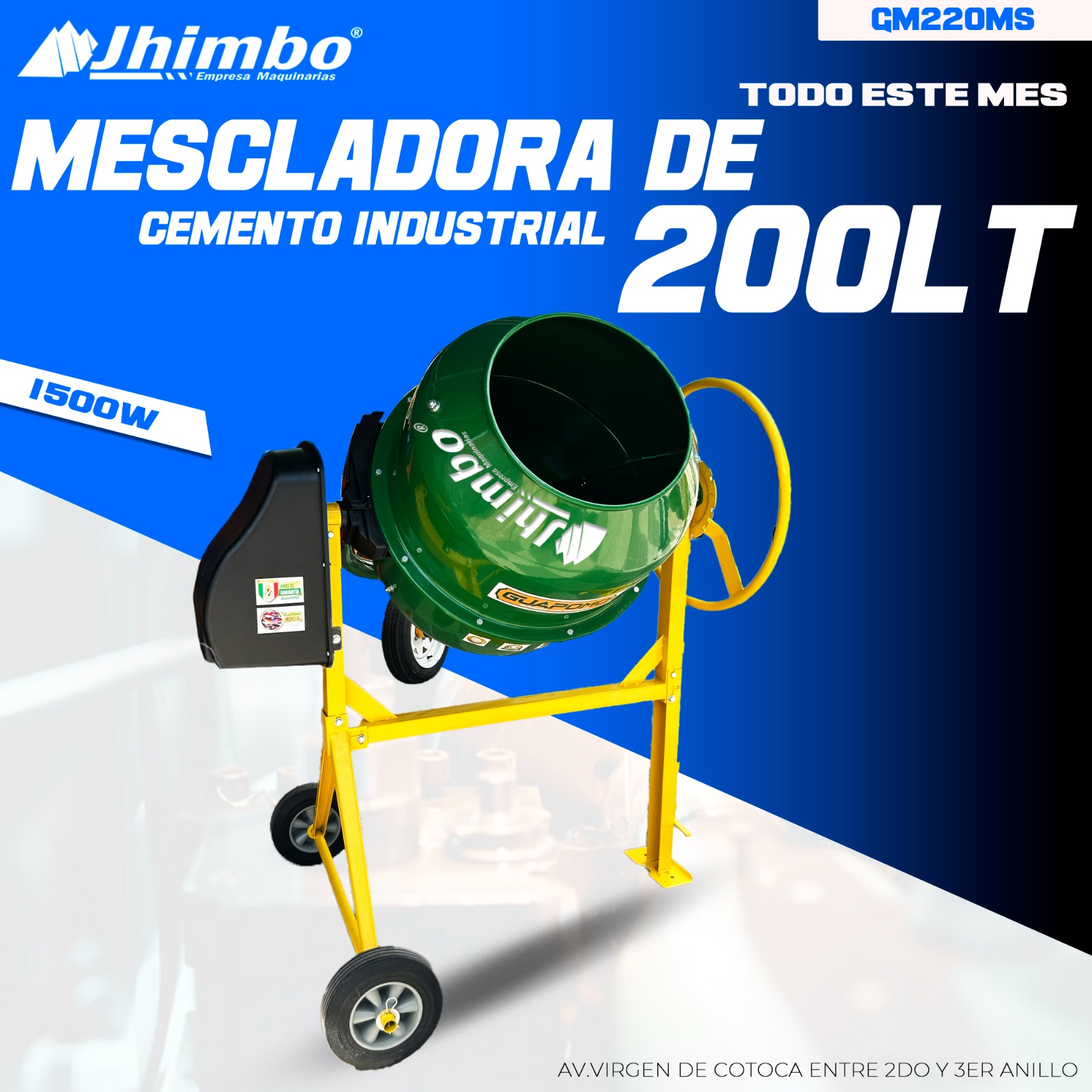 Mezcladora de cemento 200L Bolivia - Jhimbo Importadora