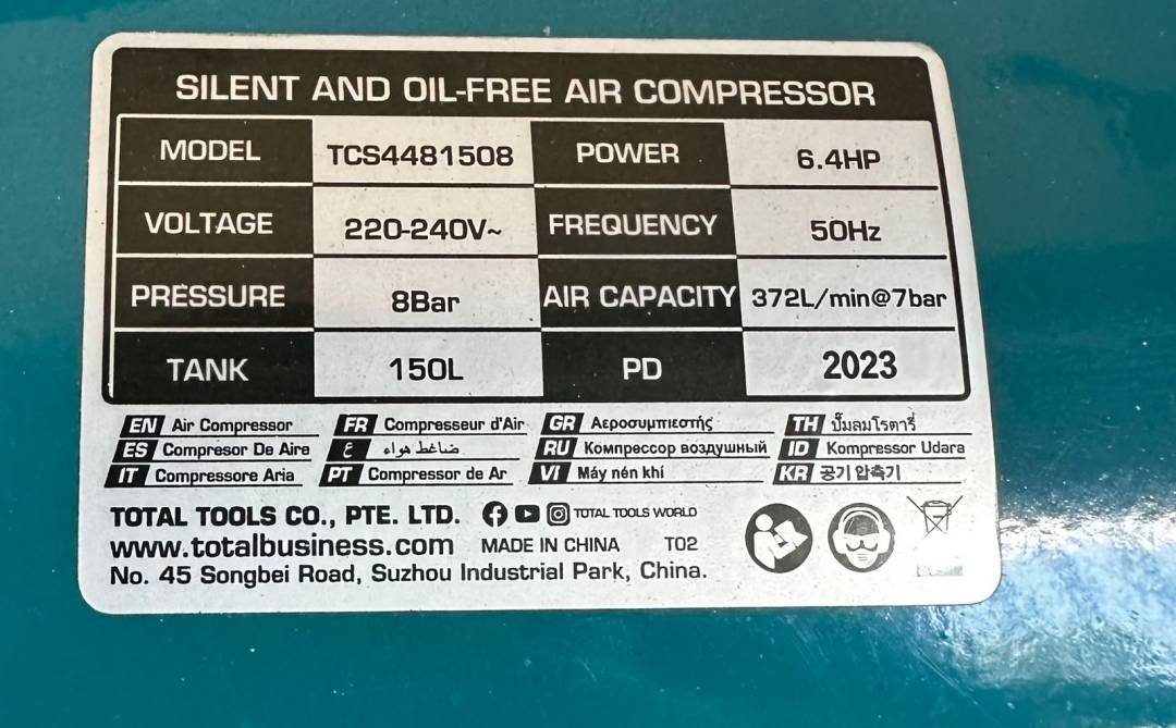 COMPRESORA DE AIRE SILENCIOSO 150 LITROS TOTAL - Imagen 4